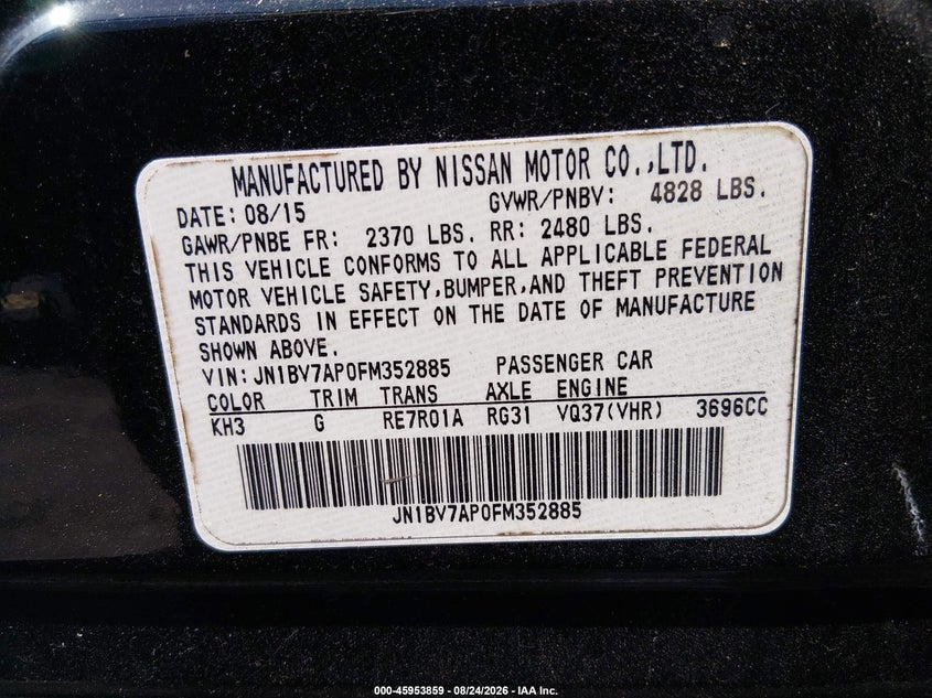 INFINITI Q50 2015 VIN JN1BV7AP0FM352885