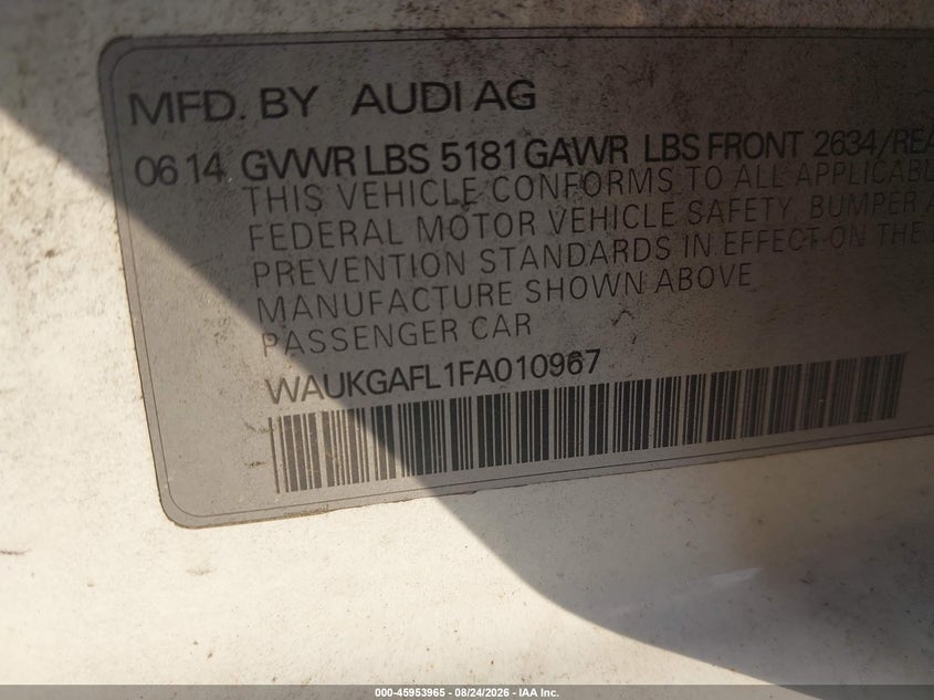 2015 AUDI S4 SEDAN 3.0L V-6 DI, DOHC, VVT, SUPERCHARGER, 333HP