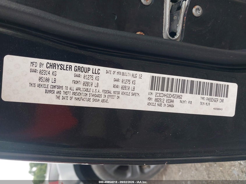 2013 DODGE CHARGER SEDAN 3.6L V-6 DOHC, VVT, 292HP