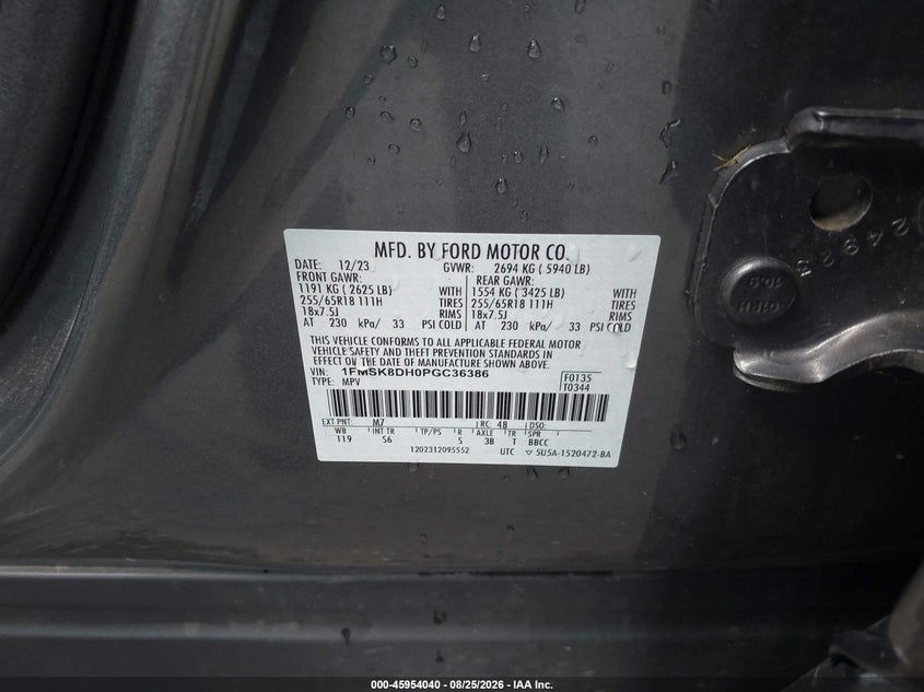 FORD EXPLORER 2023 VIN 1FMSK8DH0PGC36386