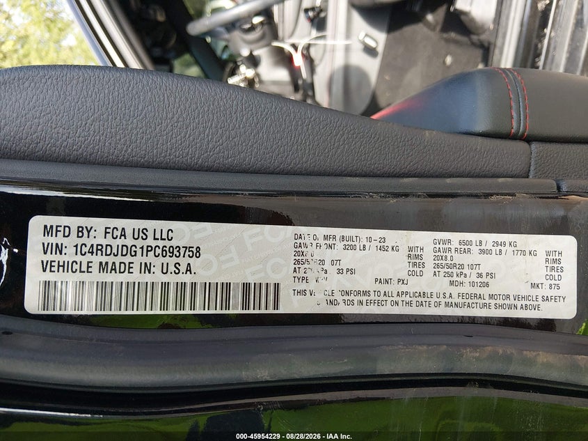 DODGE DURANGO 2023 VIN 1C4RDJDG1PC693758