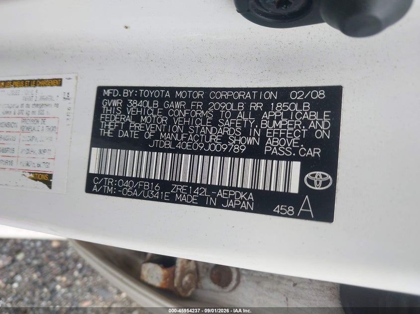 2009 TOYOTA COROLLA SEDAN 1.8L I-4 DOHC, VVT, REGULAR , 132HP