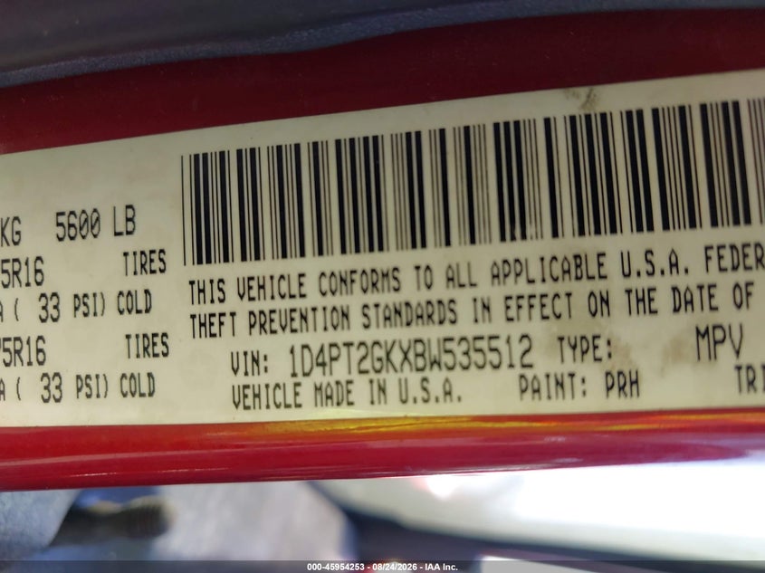 DODGE NITRO 2011 VIN 1D4PT2GKXBW535512