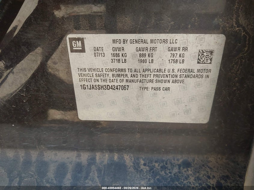 2013 CHEVROLET SONIC SEDAN 1.8L I-4 DOHC, VVT, 138HP
