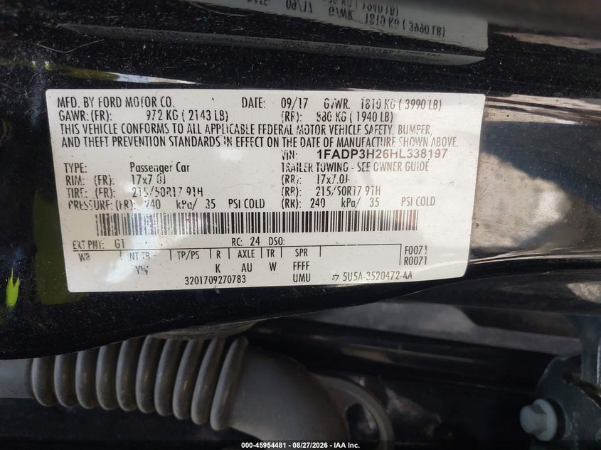 FORD FOCUS 2017 VIN 1FADP3H26HL338197