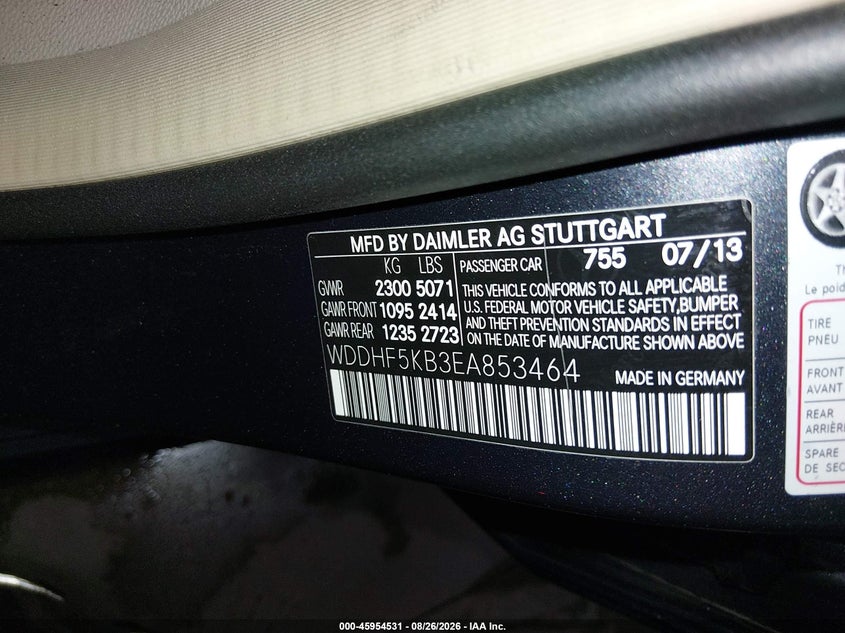 MERCEDES-BENZ E 350 2014 VIN WDDHF5KB3EA853464
