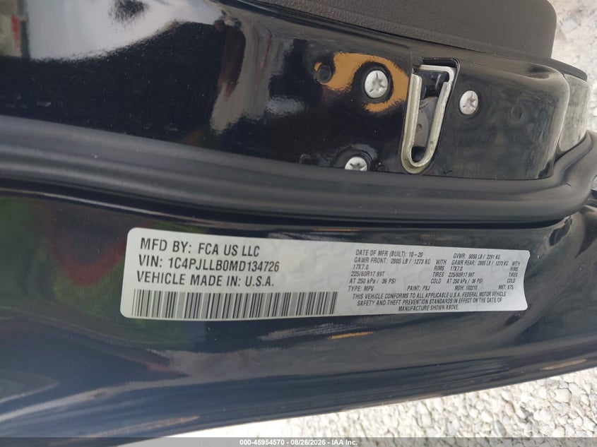 JEEP CHEROKEE 2021 VIN 1C4PJLLB0MD134726