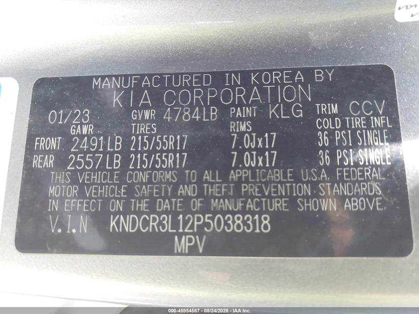 KIA NIRO EV 2023 VIN KNDCR3L12P5038318