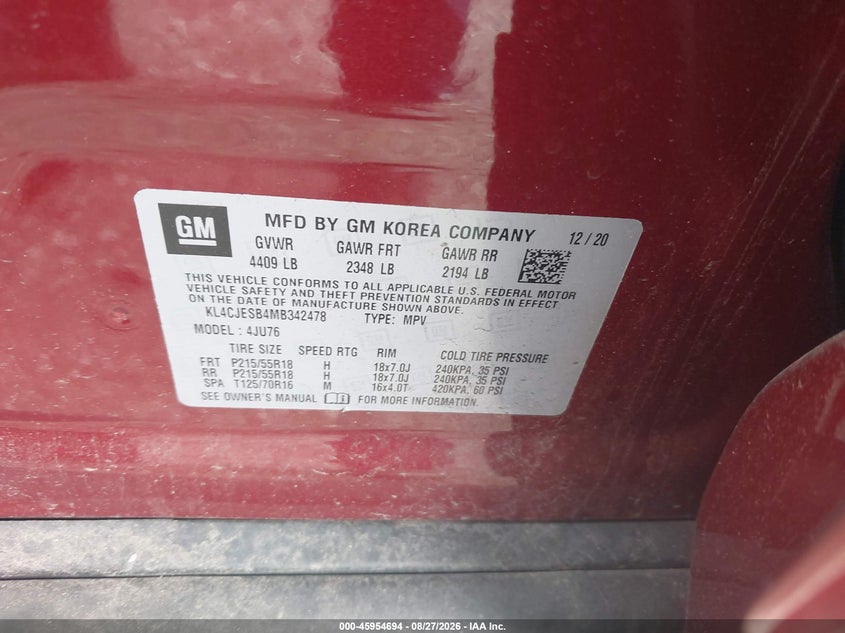 BUICK ENCORE 2021 VIN KL4CJESB4MB342478