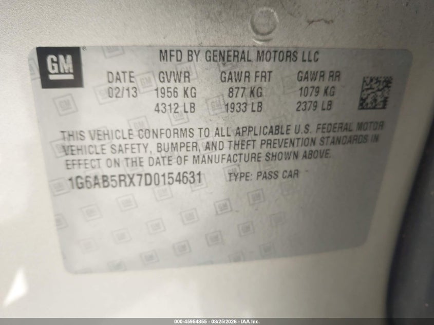 CADILLAC ATS 2013 VIN 1G6AB5RX7D0154631
