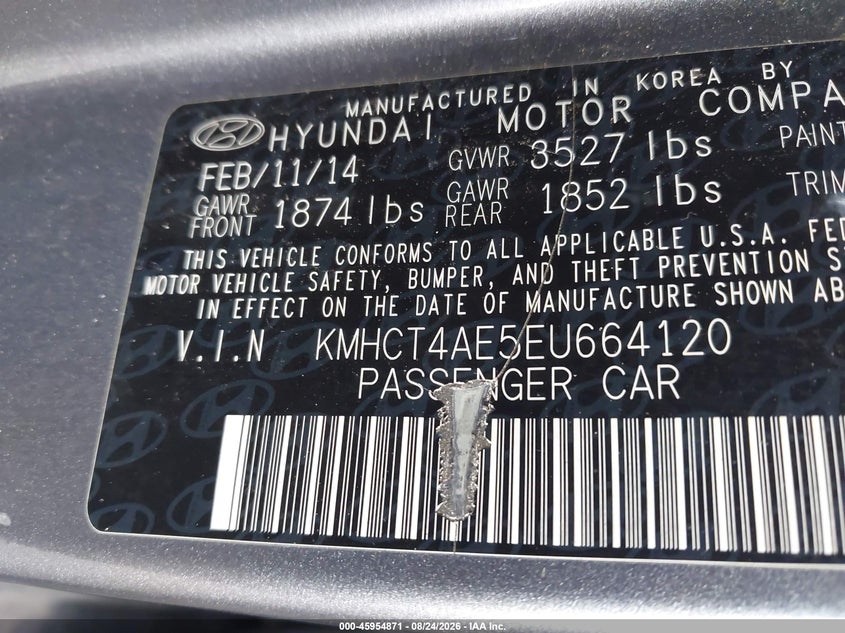 2014 HYUNDAI ACCENT SEDAN 1.6L I-4 DI, DOHC, VVT, 138HP