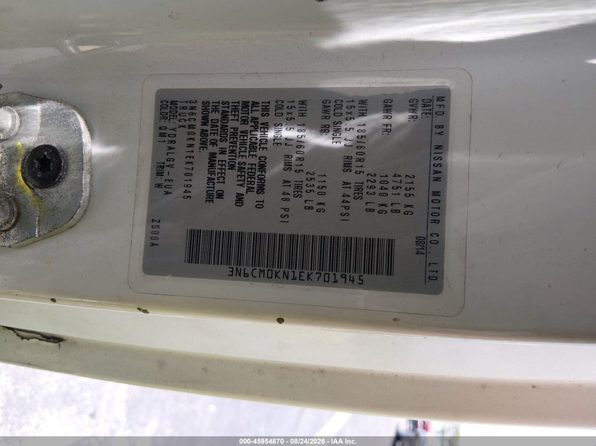 NISSAN NV200 2014 VIN 3N6CM0KN1EK701945