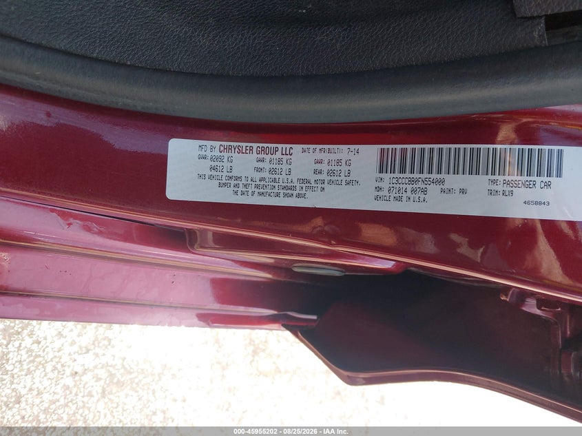 CHRYSLER 200 2015 VIN 1C3CCCBB0FN554000
