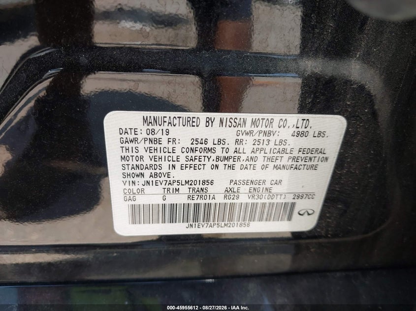 INFINITI Q50 2020 VIN JN1EV7AP5LM201856