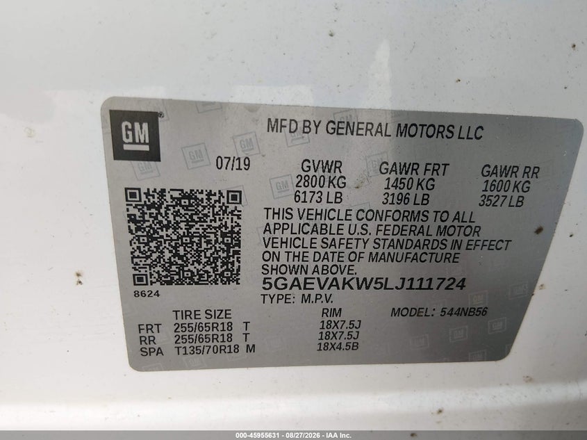 BUICK ENCLAVE 2020 VIN 5GAEVAKW5LJ111724