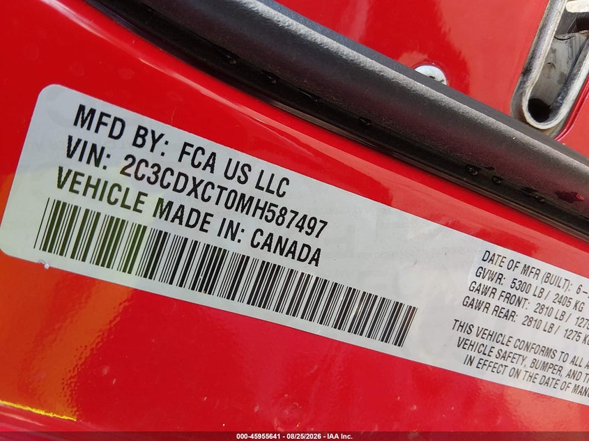DODGE CHARGER 2021 VIN 2C3CDXCT0MH587497