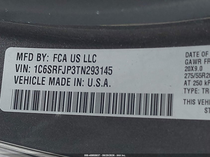 RAM 1500 2026 VIN 1C6SRFJP3TN293145