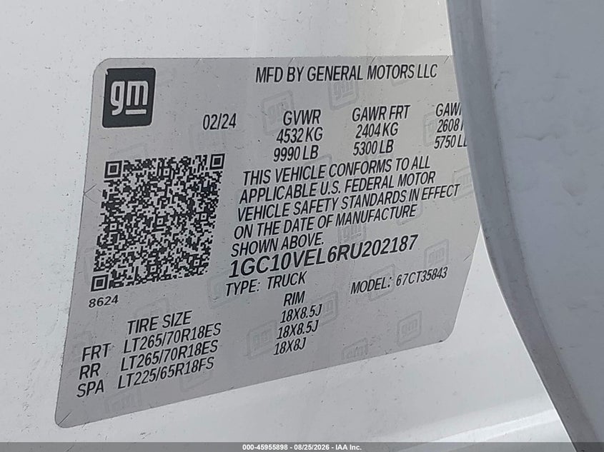 CHEVROLET SILVERADO EV 2024 VIN 1GC10VEL6RU202187