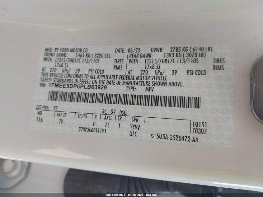 FORD BRONCO 2023 VIN 1FMEE5DP6PLB63929