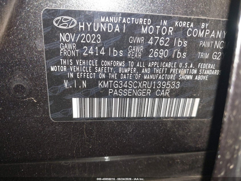 GENESIS G70 2024 VIN KMTG34SCXRU139533