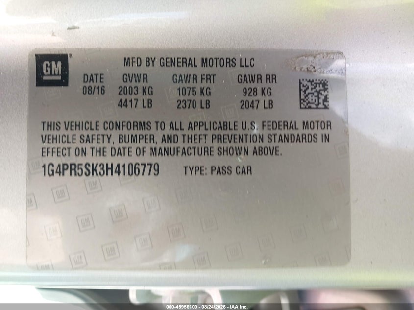 BUICK VERANO 2017 VIN 1G4PR5SK3H4106779