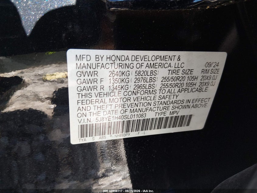 ACURA MDX 2025 VIN 5J8YE1H40SL011083