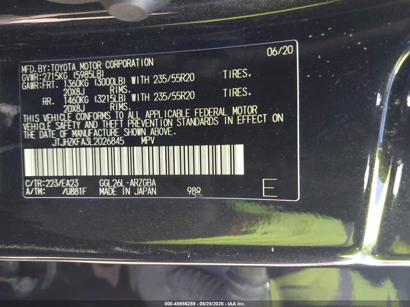 2020 LEXUS RX SPORT UTILITY VEHICLE 3.5L V-6 DI, DOHC, VVT, 290HP