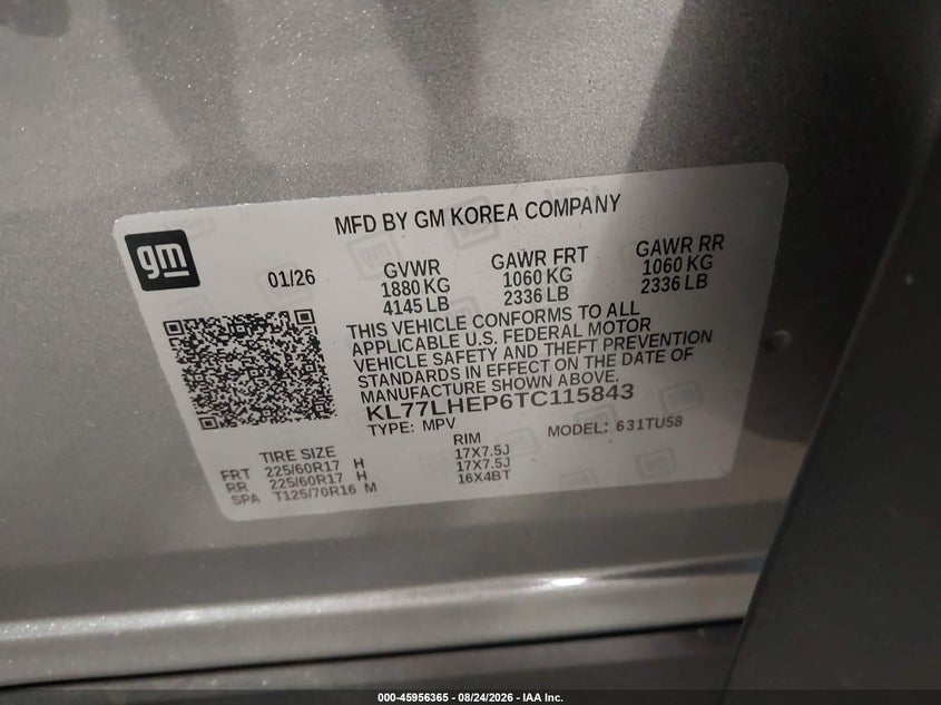 CHEVROLET TRAX 2026 VIN KL77LHEP6TC115843