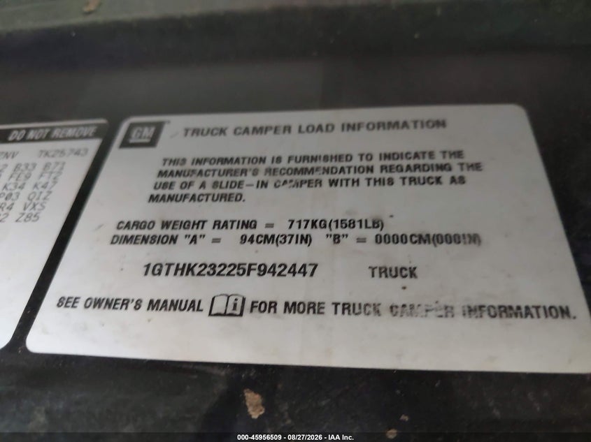 GMC SIERRA 2500HD 2005 VIN 1GTHK23225F942447