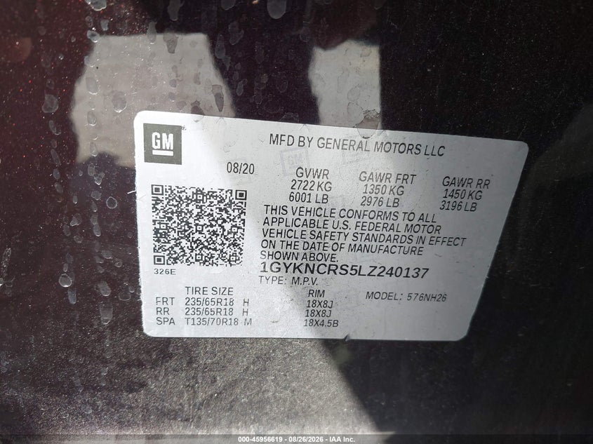 CADILLAC XT5 2020 VIN 1GYKNCRS5LZ240137