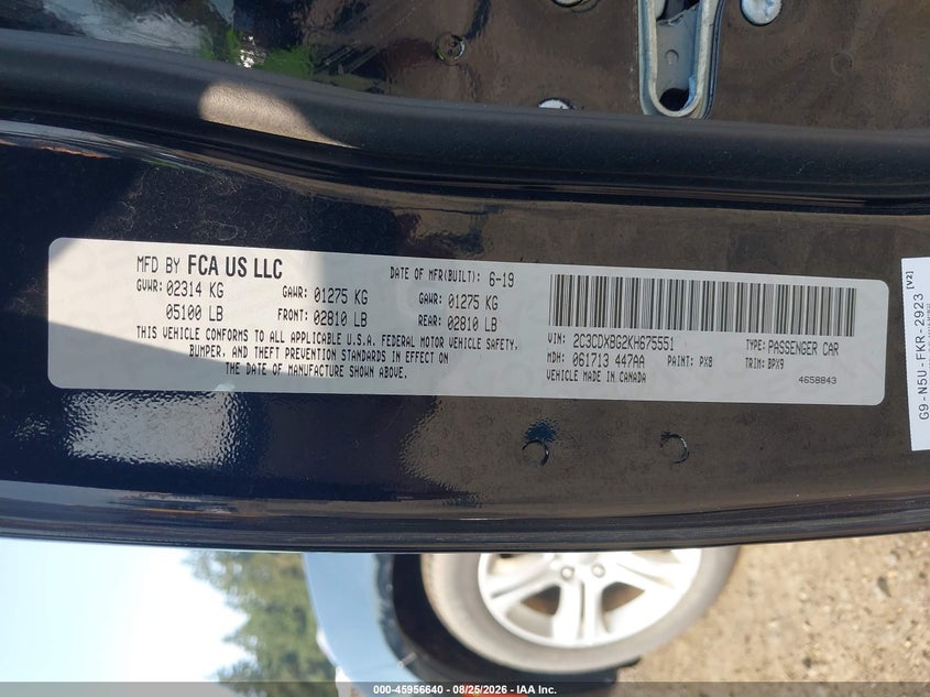 DODGE CHARGER 2019 VIN 2C3CDXBG2KH675551