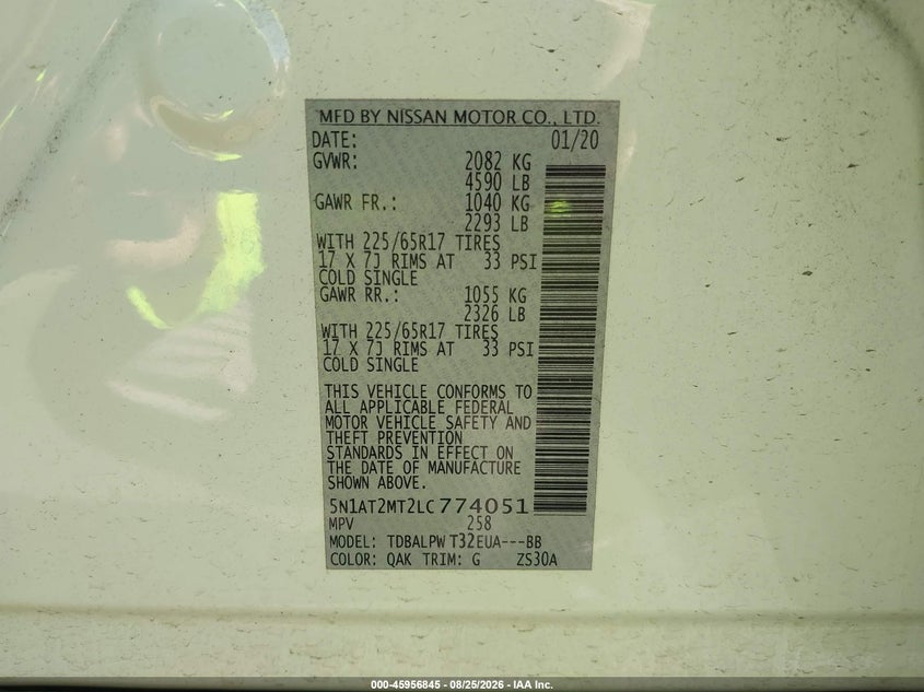 NISSAN ROGUE 2020 VIN 5N1AT2MT2LC774051