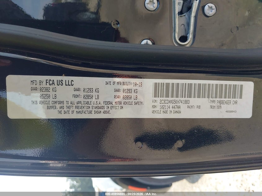 DODGE CHARGER 2019 VIN 2C3CDXAG5KH741883