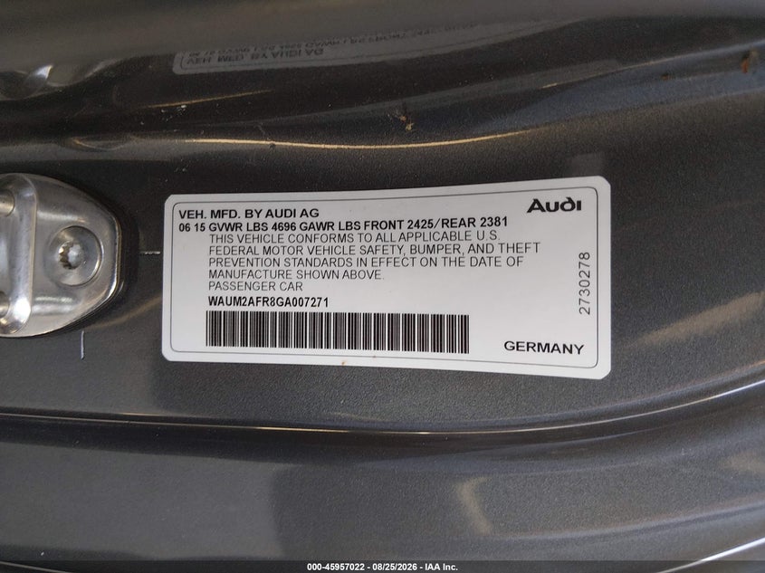 AUDI A5 2016 VIN WAUM2AFR8GA007271