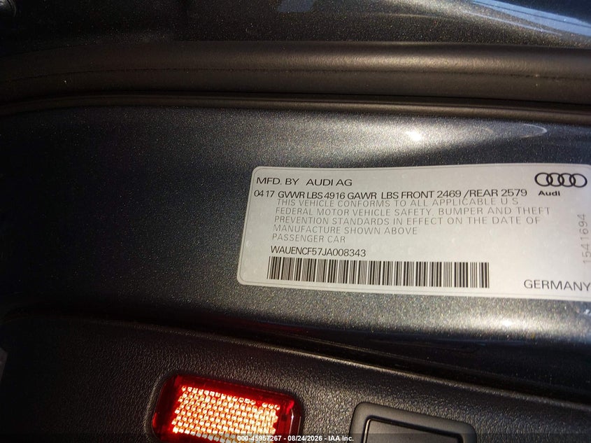 AUDI A5 2018 VIN WAUENCF57JA008343