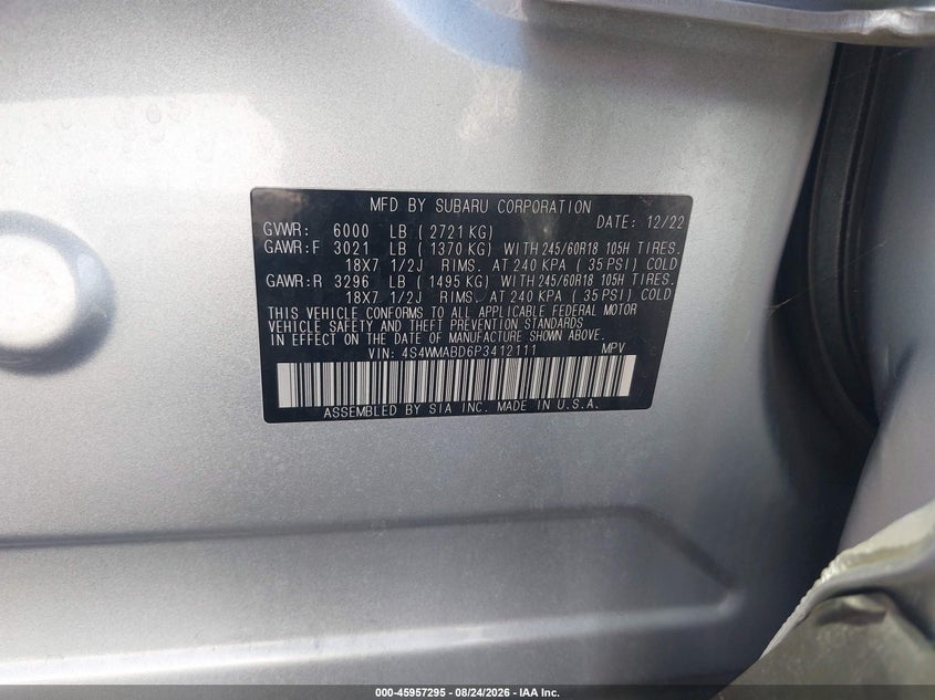 SUBARU ASCENT 2023 VIN 4S4WMABD6P3412111