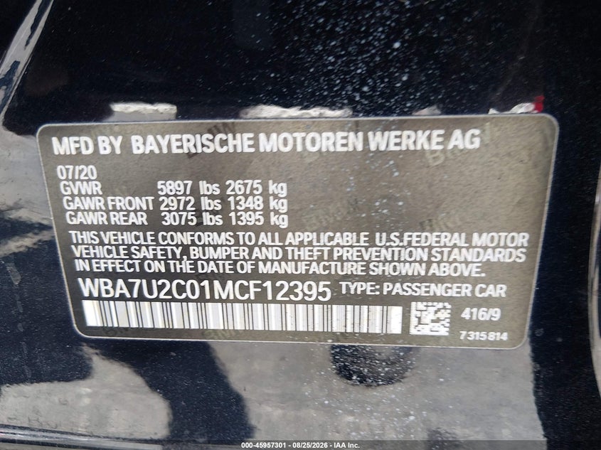 2021 BMW 7ER SEDAN 4.4L V-8 DI, DOHC, VVT, TURBO, 523HP