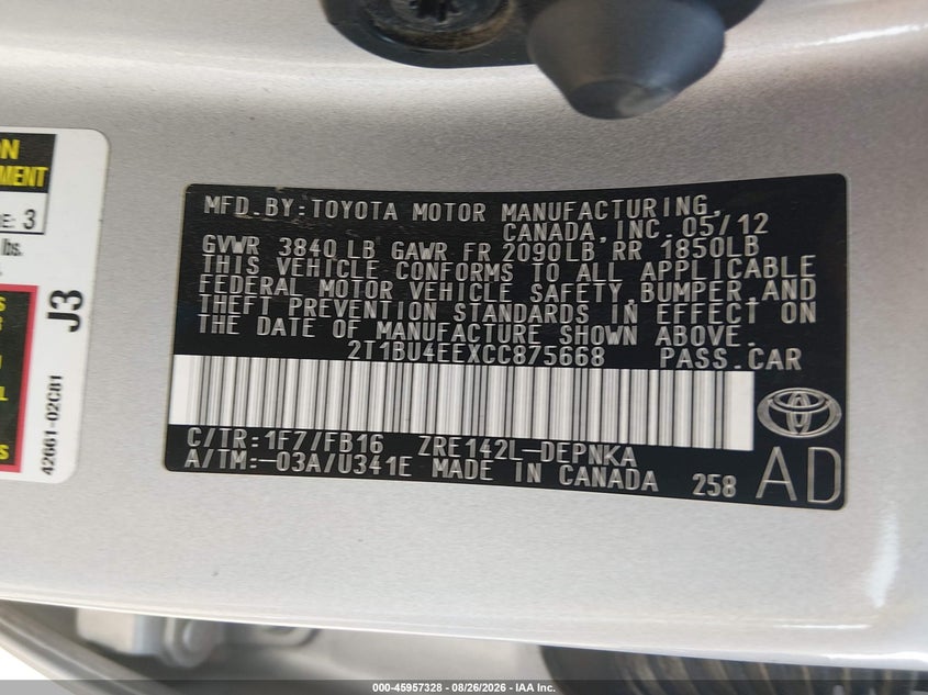 2012 TOYOTA COROLLA LE · Фото 9