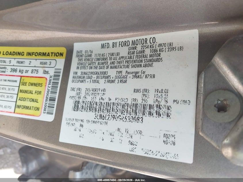 LINCOLN MKZ 2016 VIN 3LN6L2J90GR630083