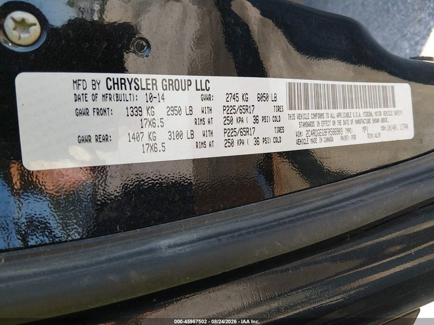 2015 DODGE CARAVAN VAN 3.6L V-6 DOHC, VVT, 283HP