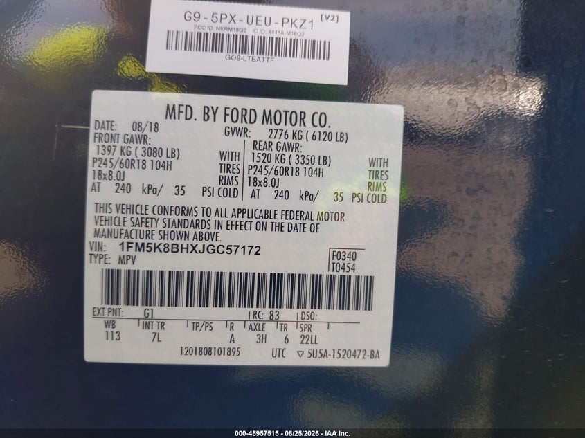 FORD EXPLORER 2018 VIN 1FM5K8BHXJGC57172