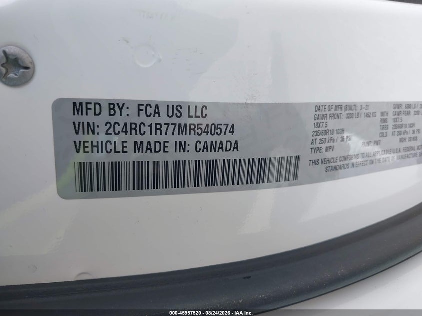 2021 CHRYSLER PACIFICA VAN 3.6L V-6 DOHC, VVT, REGULAR , ENGINE