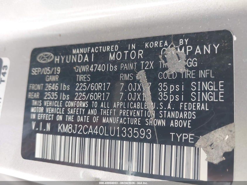 2020 HYUNDAI TUCSON SPORT UTILITY VEHICLE 2.0L I-4 DI, DOHC, VVT, REGULAR , 161HP
