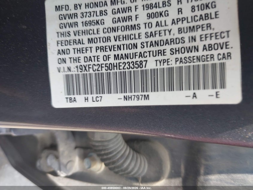 2017 HONDA CIVIC SEDAN 2.0L I-4 DOHC, VVT, 158HP