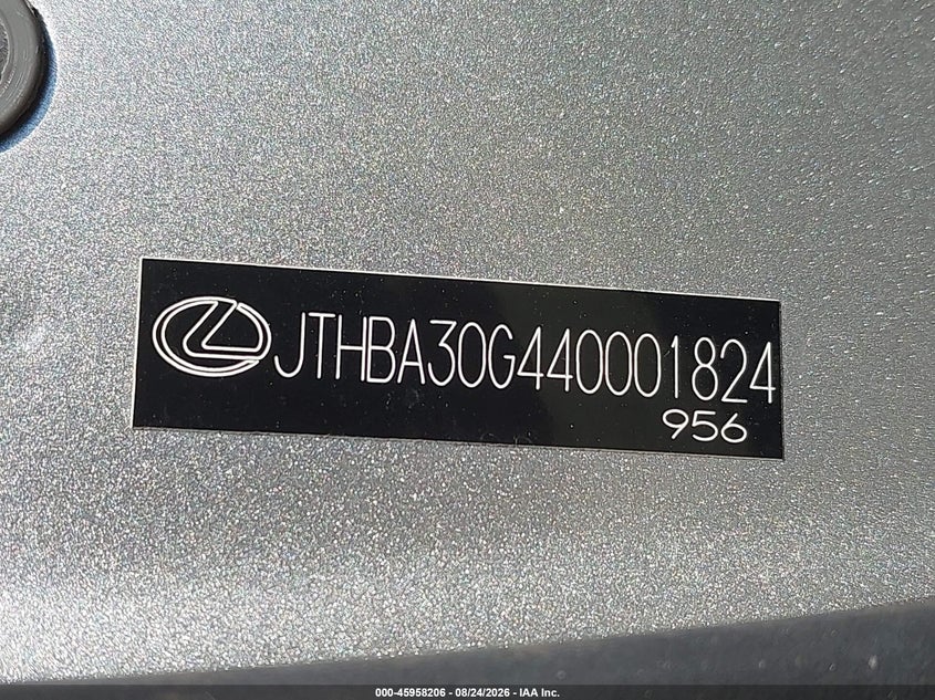 LEXUS ES 330 2004 VIN JTHBA30G440001824