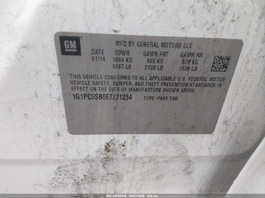 CHEVROLET CRUZE 2014 VIN 1G1PC5SB6E7271234
