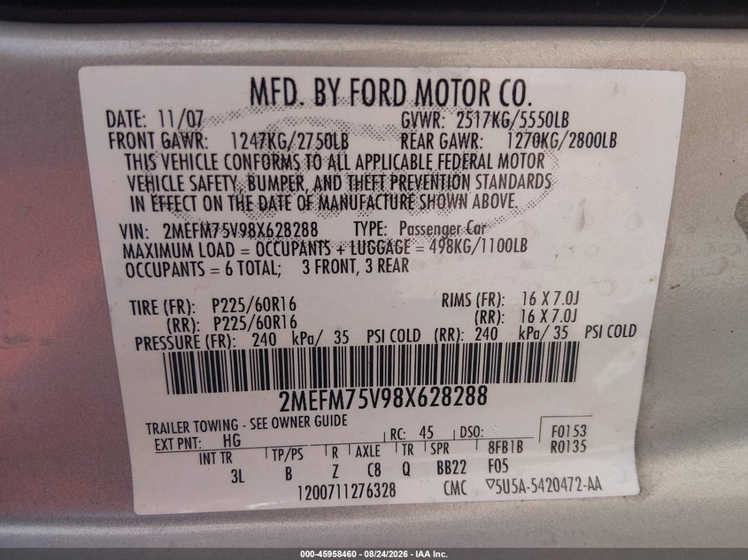 2008 MERCURY GRAND MARQUIS auction photo 7