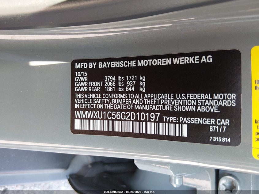 MINI HARDTOP 2016 VIN WMWXU1C56G2D10197