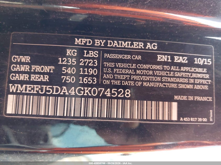 2016 SMART FORTWO COUPE 1.0L I-3 DOHC, 89HP