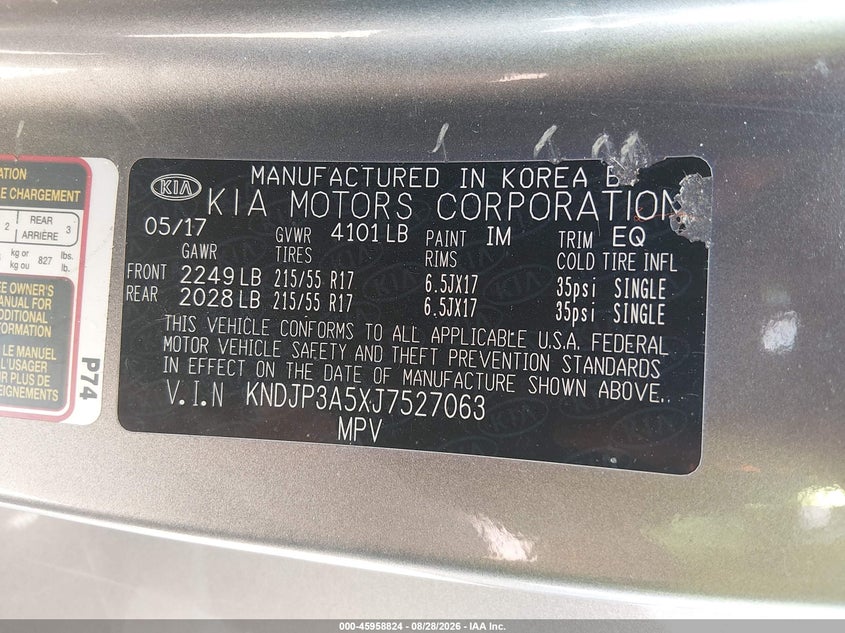 KIA SOUL 2018 VIN KNDJP3A5XJ7527063